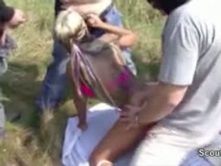 German SEXY CORA In Privat Gangbang Outdoor With 14 Old Mens