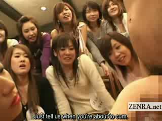 Subtitled CFNM group of Japanese students give handjobs