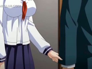 Anime girl in uniform blowing large cock