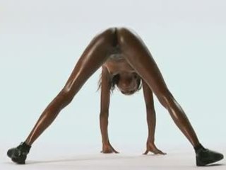Sexy skinny black girl fitness workout fun