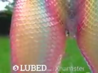 Lubed Soaking Lubed up Rainbow Fishnet Fuck: Free Porn e1