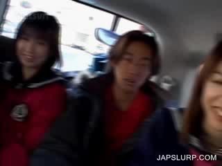 Cutie chick asian girls having fun in the car